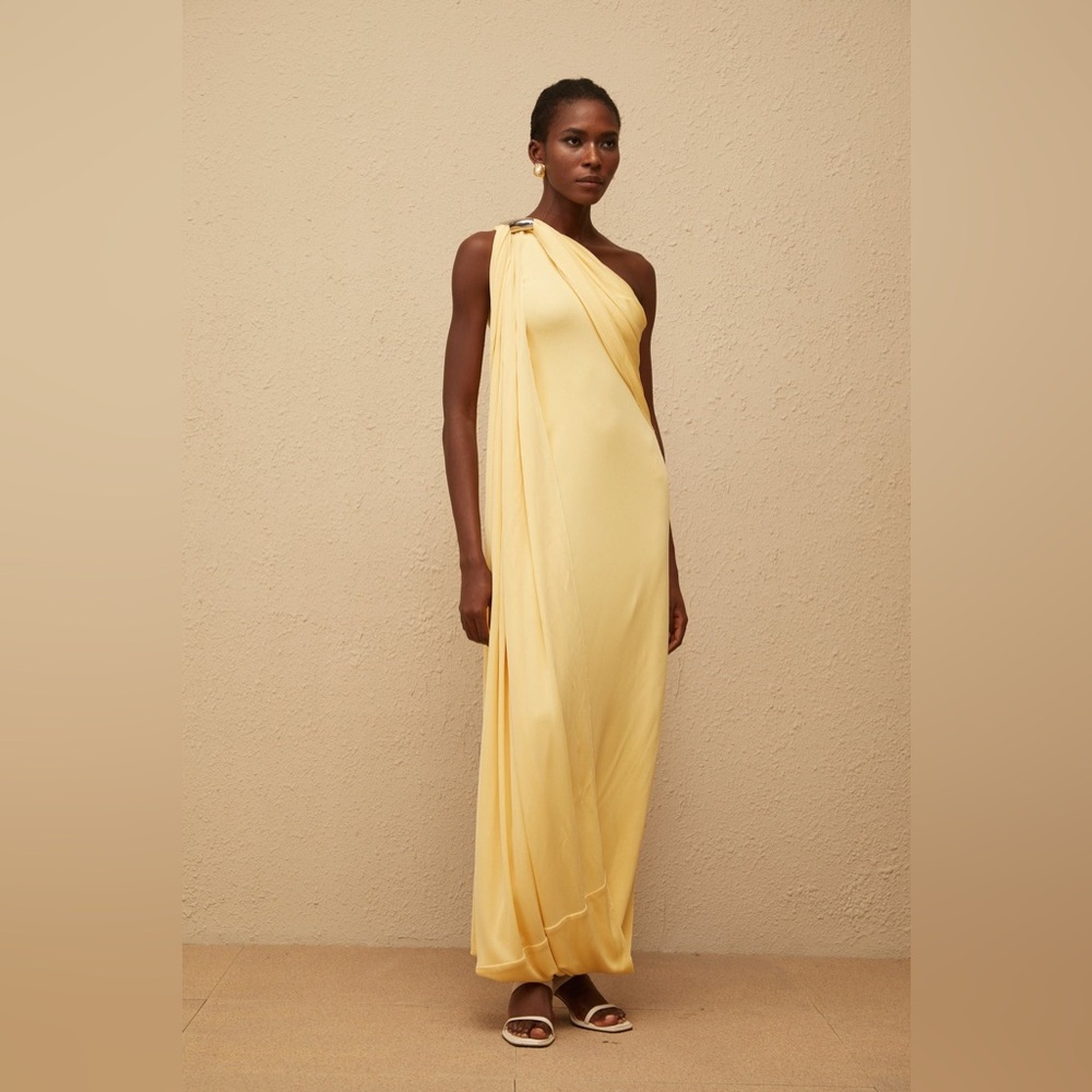 Garance Yellow Draped Asymmetrical Maxi Dress - Picture 6 of 8